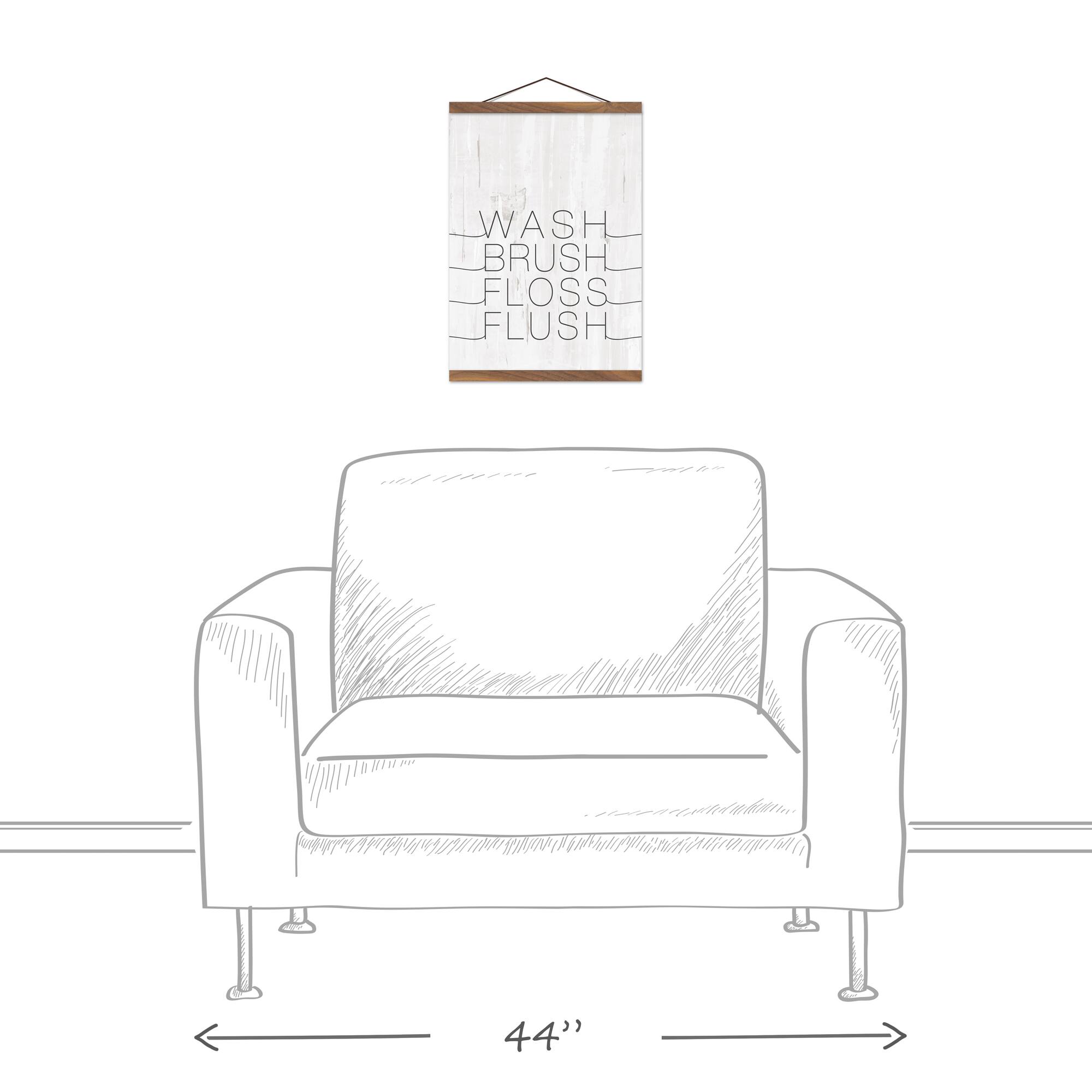 Wash Brush Floss Flush 12" x 16" Teak Hanging Canvas